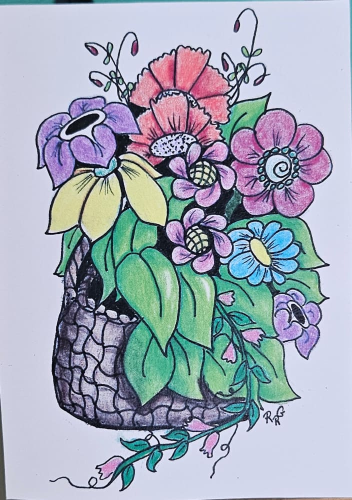 Basket Bouquet, Botanical ACEO by Ruth Gomes