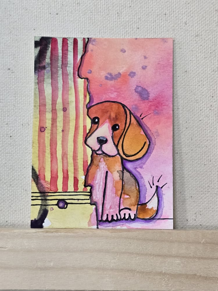 Sweet Beagle Puppy, Animals ACEO by Jo Claire Hall