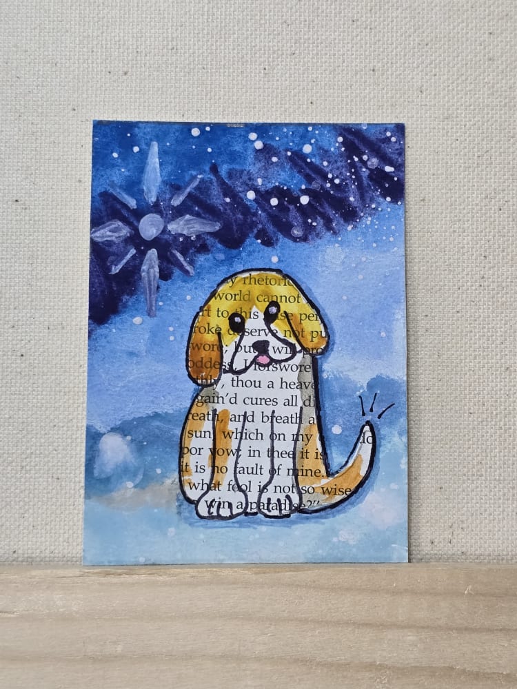 Collage Dog With Stars, Animals ACEO by Jo Claire Hall