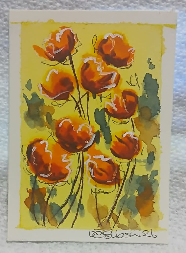 Original Watercolor ACEO – California Poppy – Loose Watercolor Abstract –, Botanical ACEO by Virginia