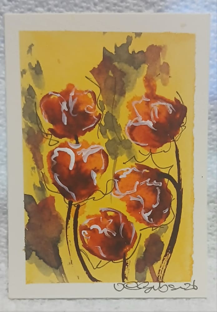 Original Watercolor ACEO – California Poppy – Loose Abstract, Botanical ACEO by Virginia