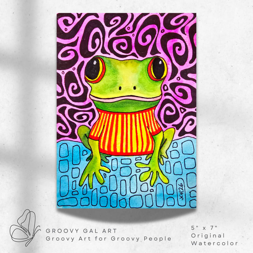 Groovy Frog in Stripes by Jo Claire Hall