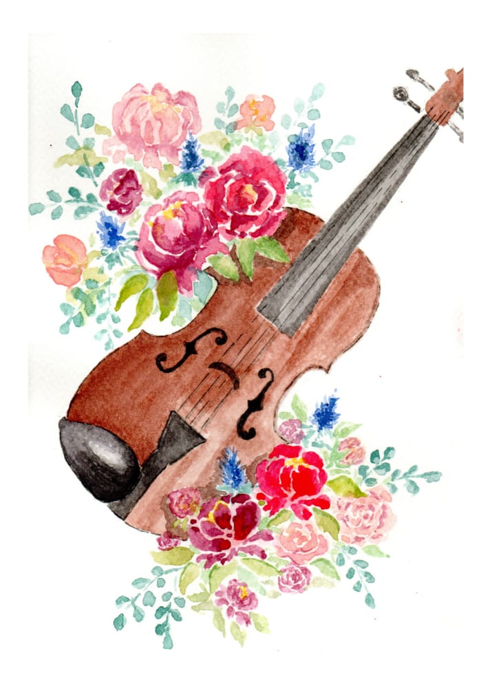 Violin and Peonies for Ben by Nix Lee