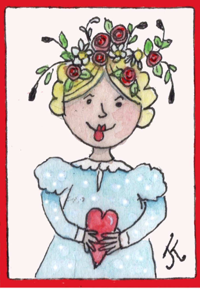 Heart in hand, Whimsical ACEO by sue lamarr