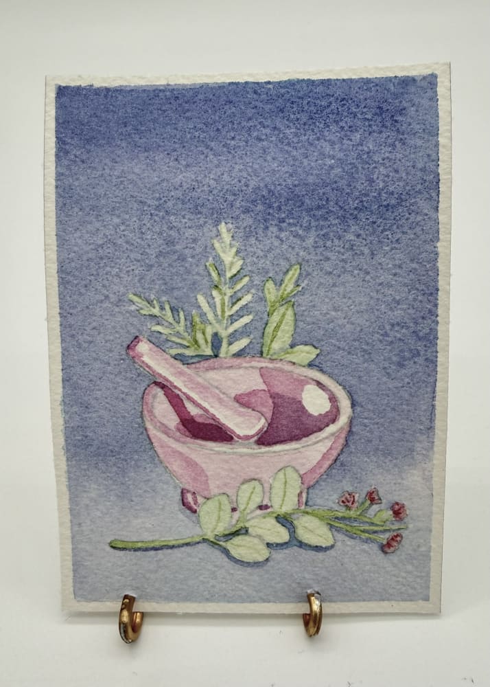 Mortar and Pestle, Botanical ACEO by Brandi Kambalov