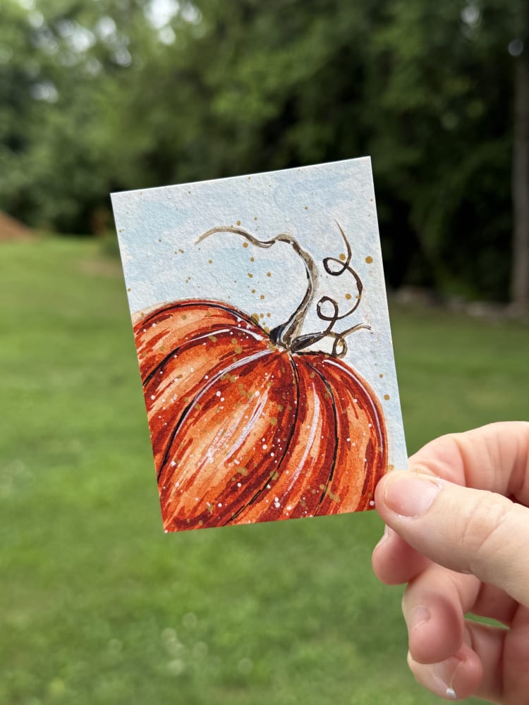 ACEO #64  Big Orange Pumpkin, watercolor, Nature ACEO by ScaryHairLadyArt