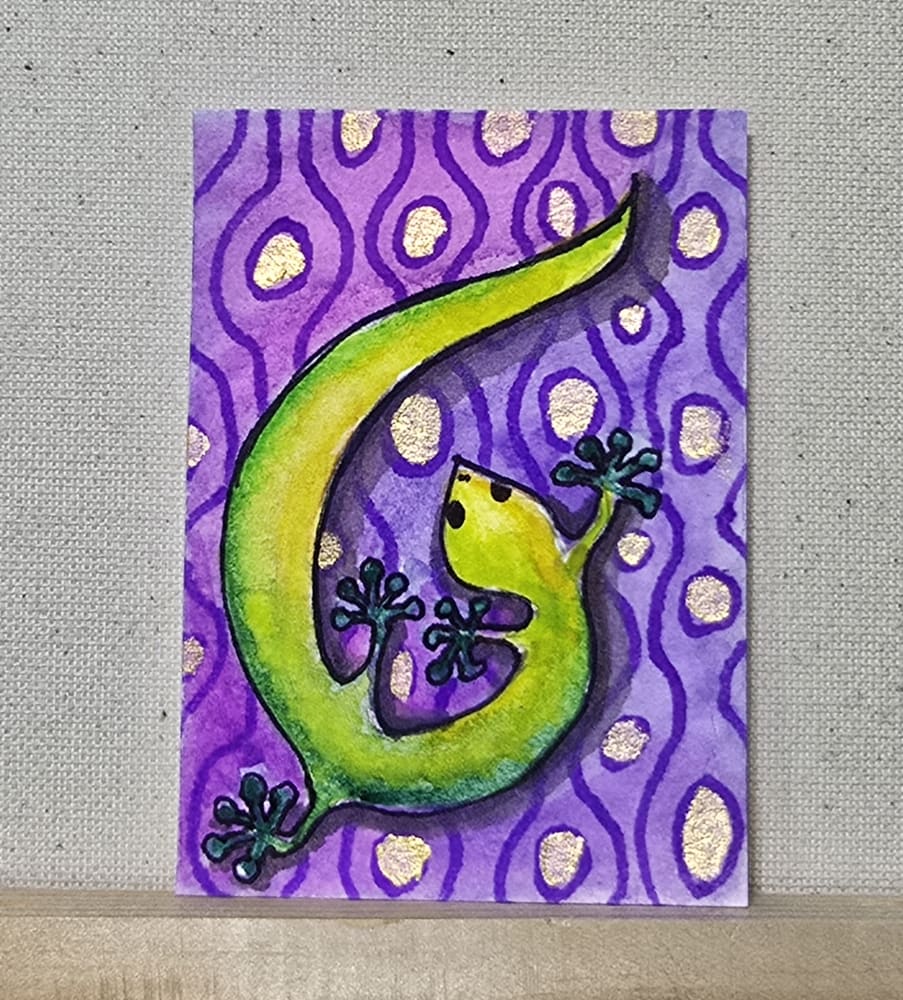 Disco Gecko, Animals ACEO by Jo Claire Hall
