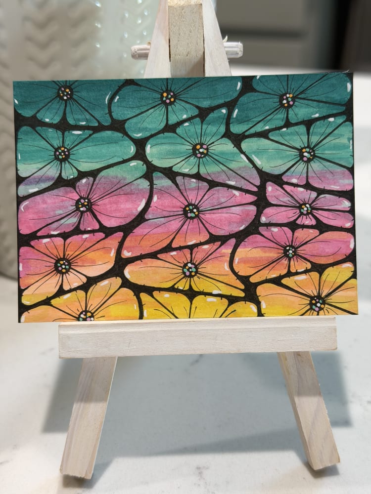 “Sunset Petals” - No. 6 of Meadowlight Series, Whimsical ACEO by Shaped By Sykes