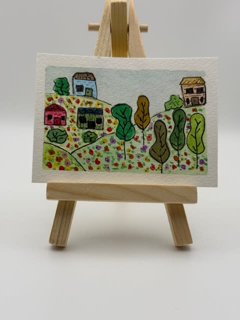 Whimsical Country Landscape, Whimsical ACEO by Jeanne Chappell