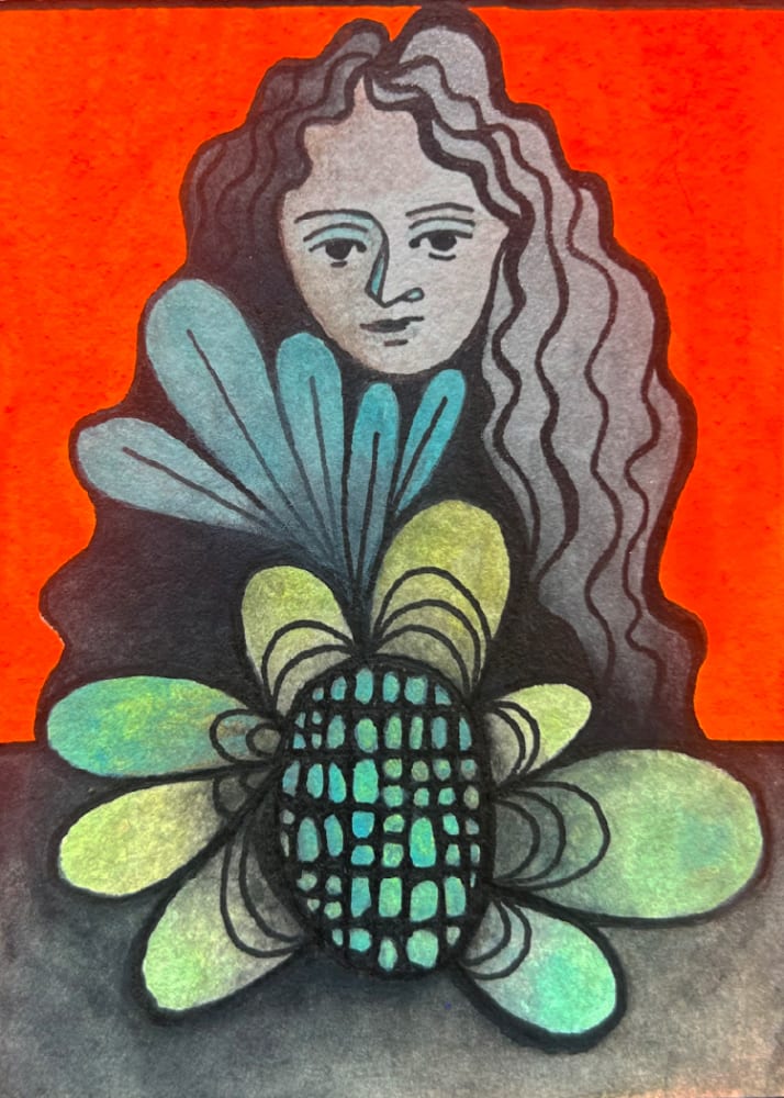 Woman with Flower Series 2/2 "Centre", Whimsical ACEO by Julia