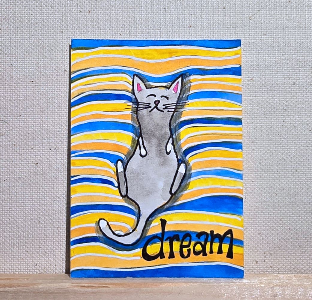 Dream Cat On Da Bed, Animals ACEO by Jo Claire Hall