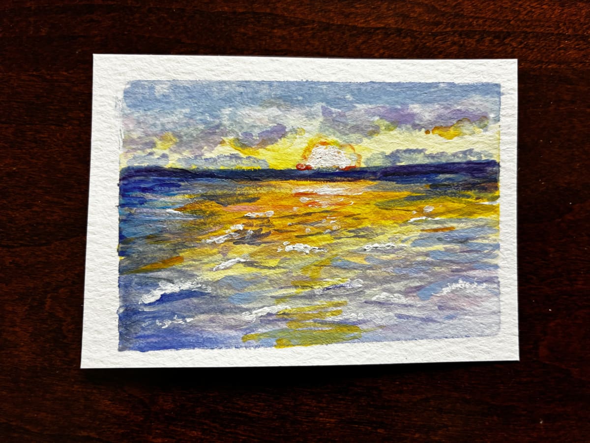 Sunset over the sea, Nature ACEO by Kelly Ospina