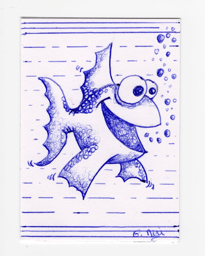 Poisson rigolo, Animals ACEO by Celine Mini