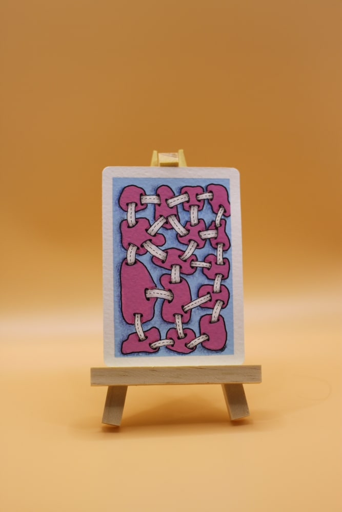 Pink and Blue doodle, Abstract ACEO by Denise Scott