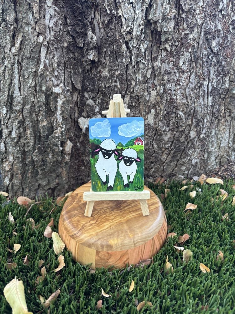 Two Lambs, Animals ACEO by Stacy Lee