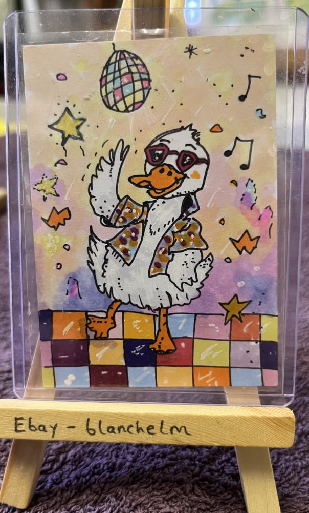 Disco Time with Duck, Animals ACEO by Lorraine Blanche