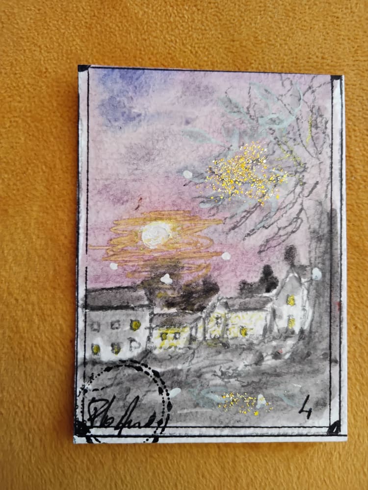 Lever de soleil en montagne, Nature ACEO by floanne