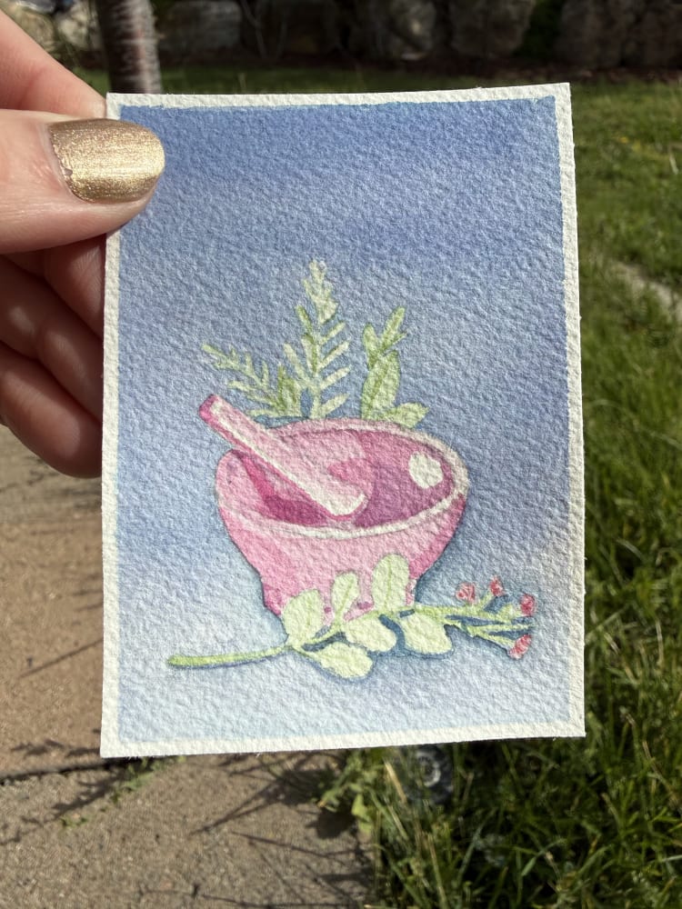 Mortar and Pestle, Botanical ACEO by Brandi Kambalov