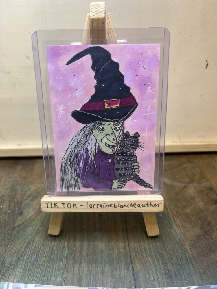 Witch and her cat, Fantasy ACEO by Lorraine Blanche