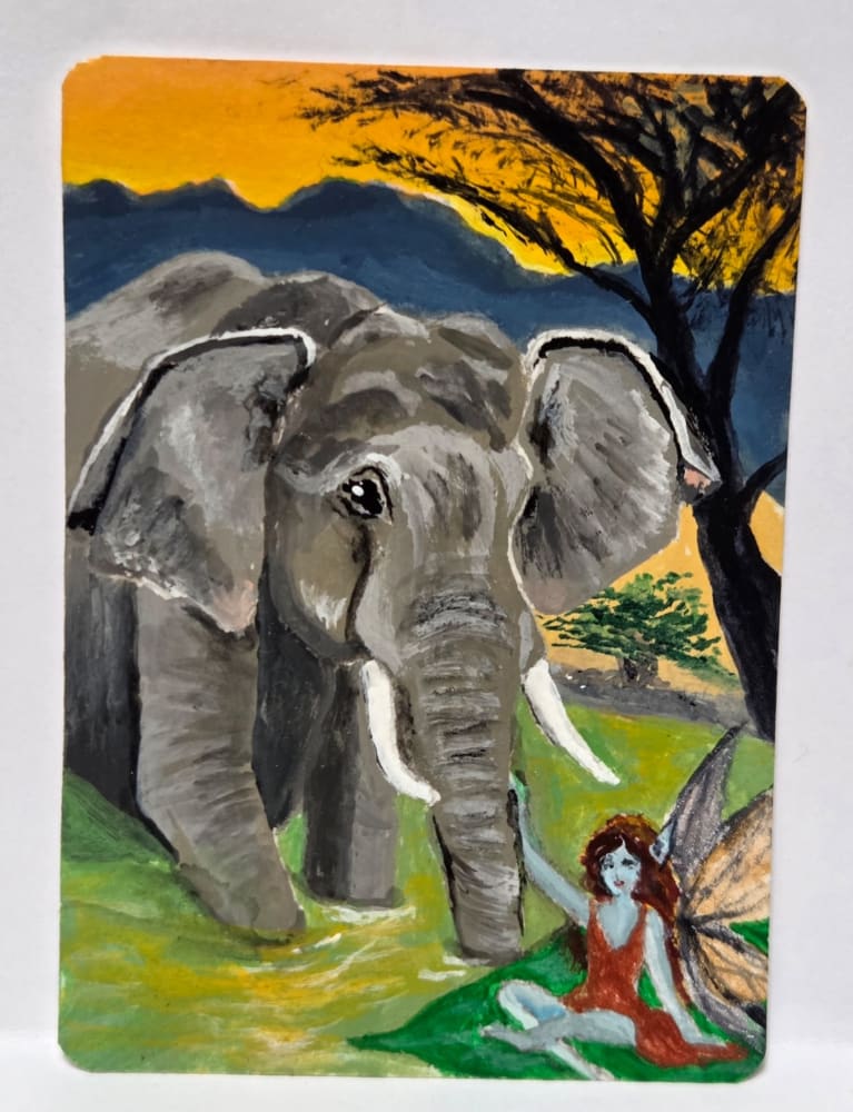 The Elephant and the Fairy, Fantasy ACEO by Lori Iaboni