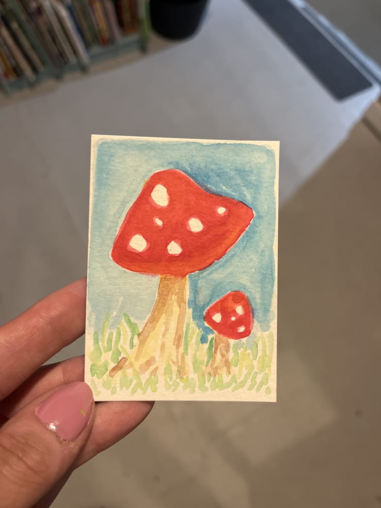 Red mushrooms, Botanical ACEO by Katie Jopling