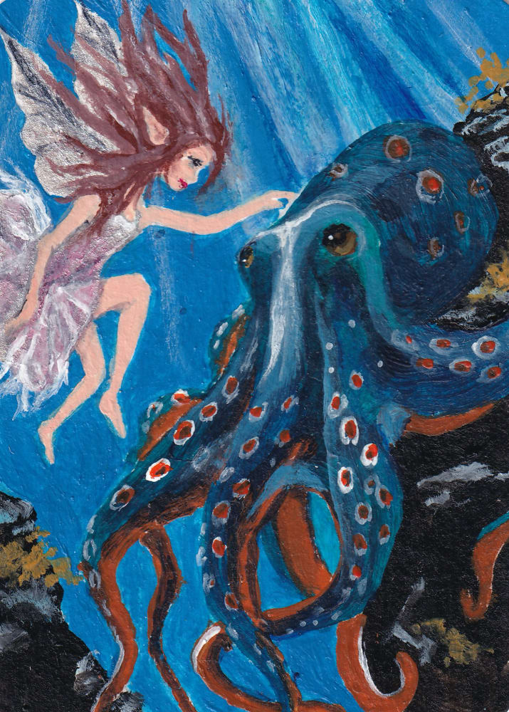 The Octopus and the Fairy, Fantasy ACEO by Lori Iaboni