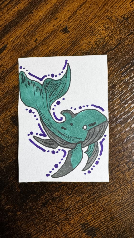 Green whale ACEO #6, Animals ACEO by Chia