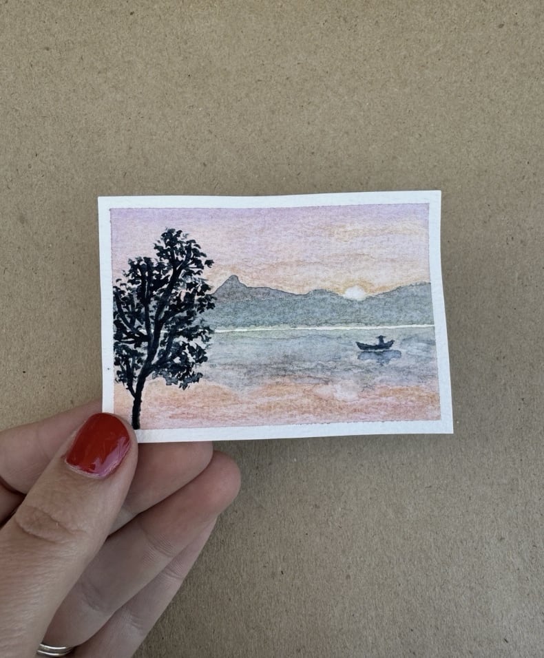Fisherman Sunset, Nature ACEO by Emily Hopkins
