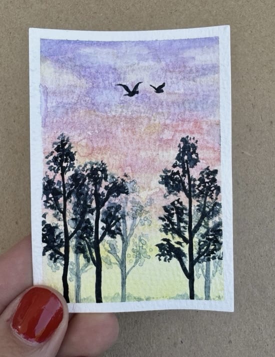 Sunset Over Trees, Nature ACEO by Emily Hopkins