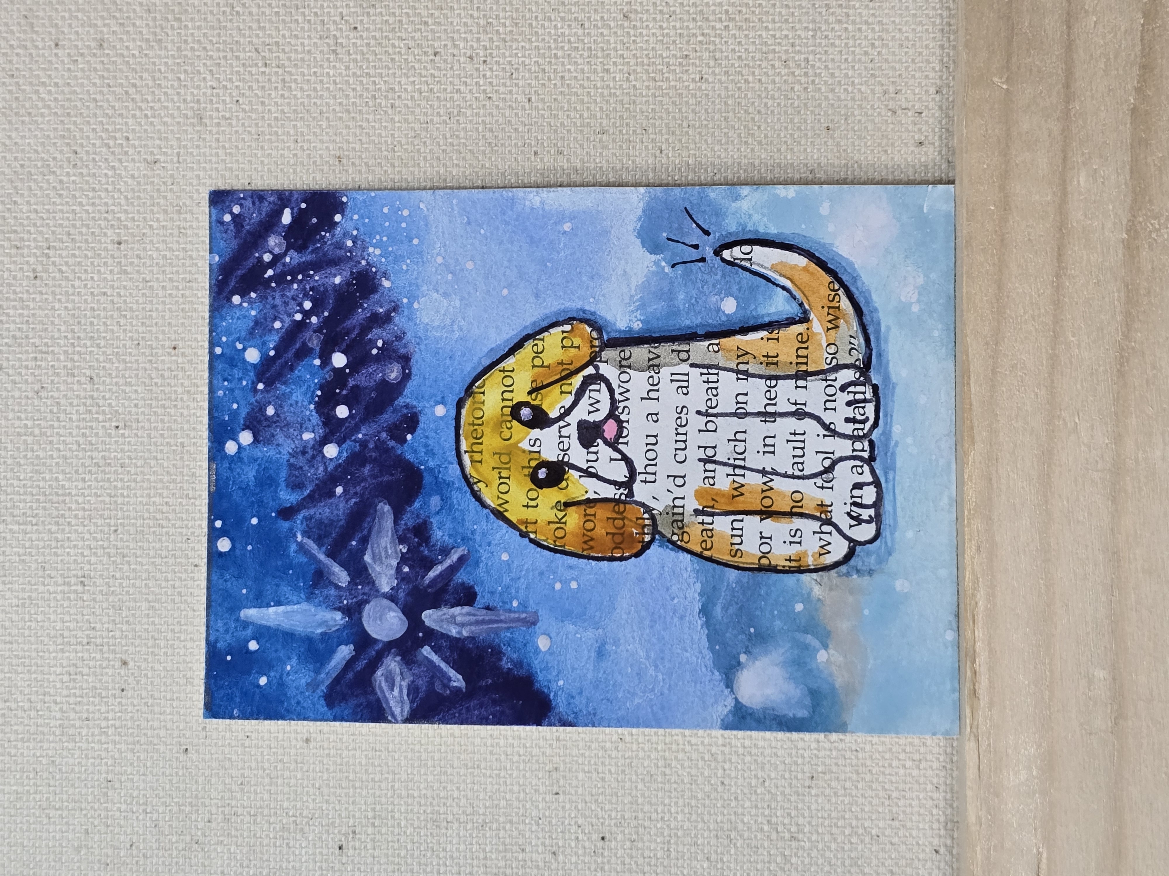 Collage Dog With Stars, Animals ACEO by Jo Claire Hall