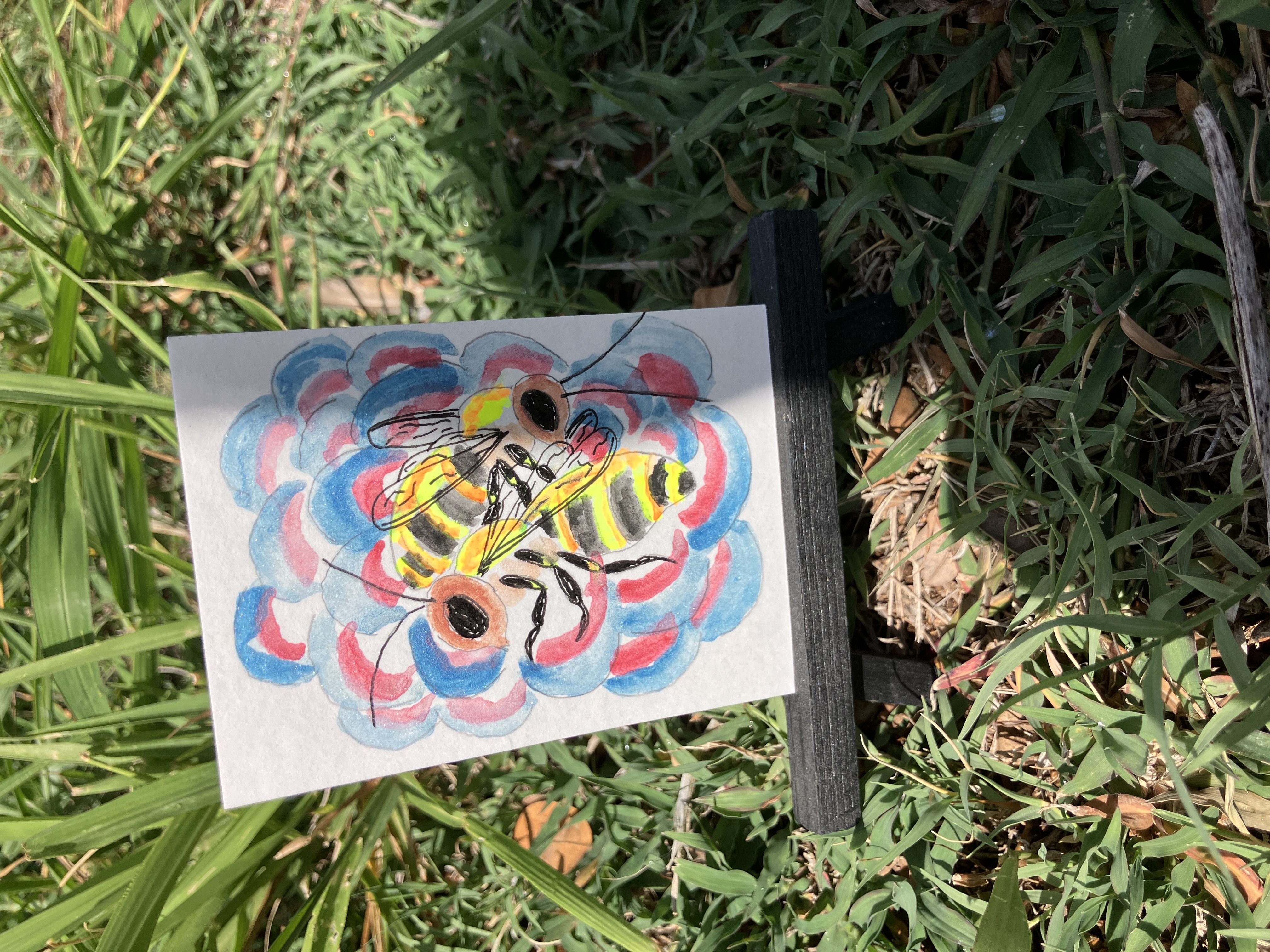 Honeybees, original, Watercolor, Animals ACEO by Daniel Goodwin