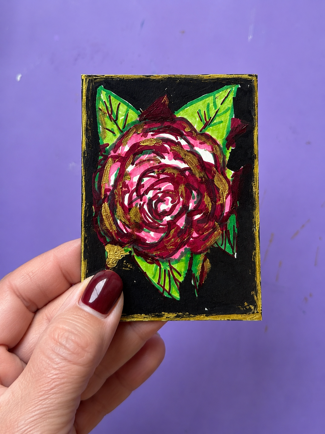 Original ACEO Rose Painting – Mini Floral Art Card – Wanda Fitzgerald, Botanical ACEO by Wanda Fitzgerald
