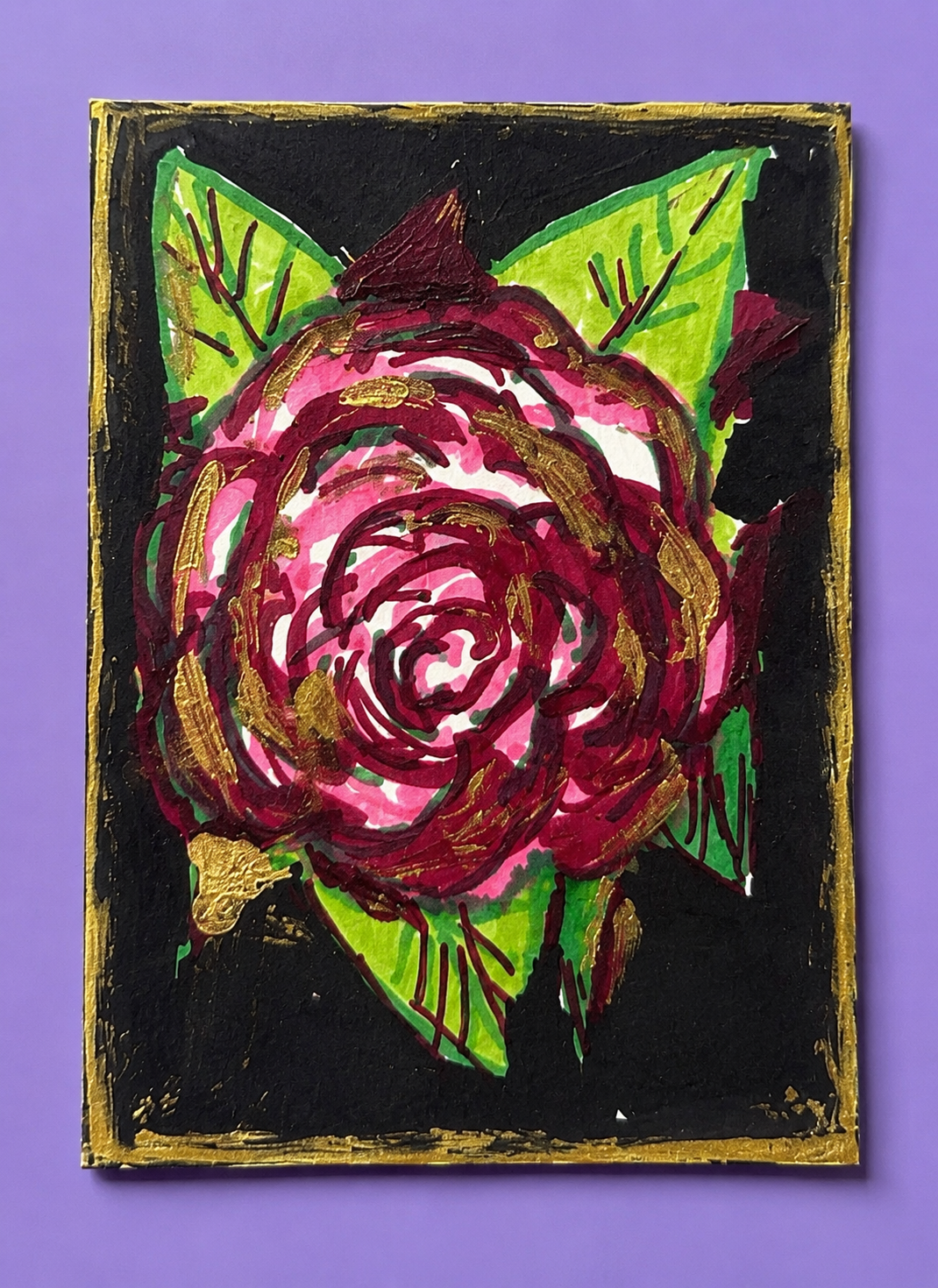 Original ACEO Rose Painting – Mini Floral Art Card – Wanda Fitzgerald process image 1 by Wanda Fitzgerald