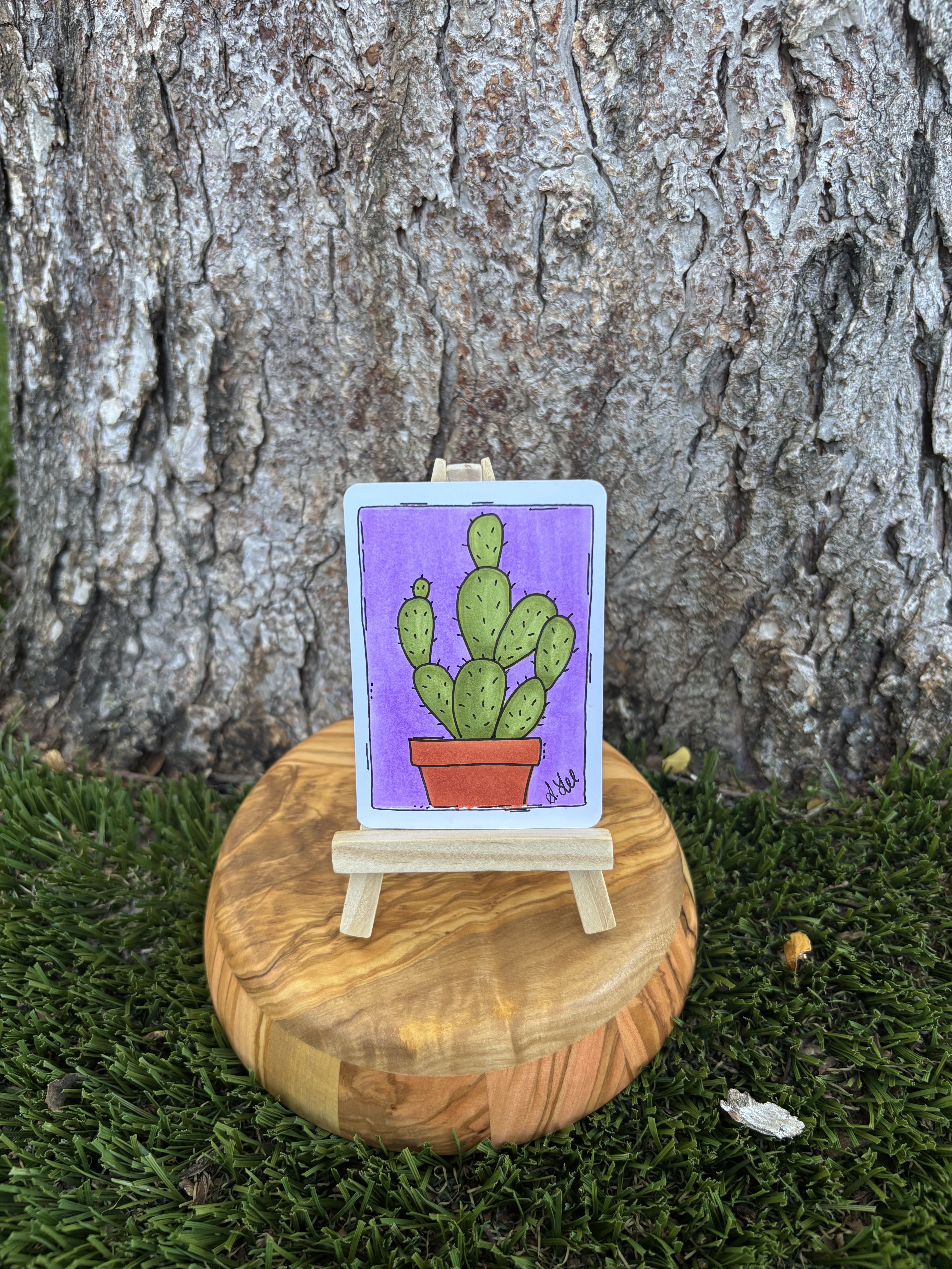 Cat the Cactus, Nature ACEO by Stacy Rogers