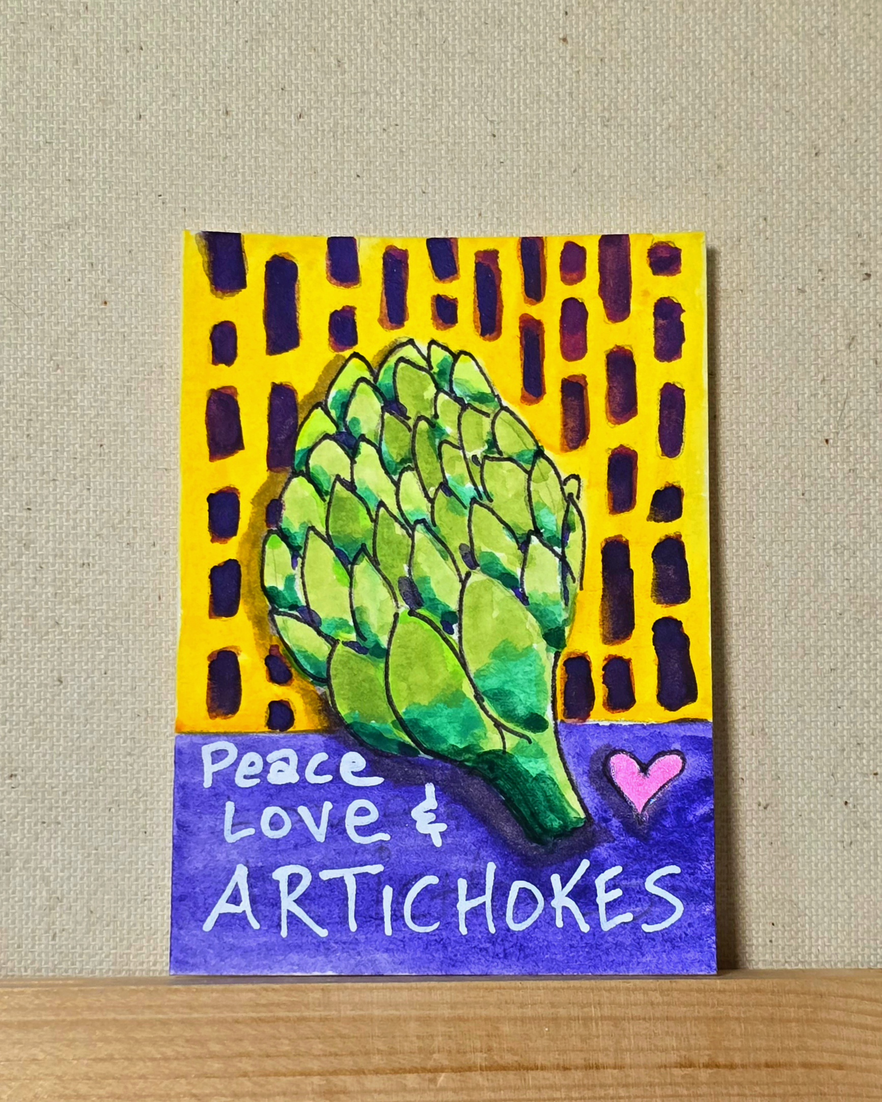 Peace, Love, and Artichokes, Pop Art ACEO by Jo Claire Hall
