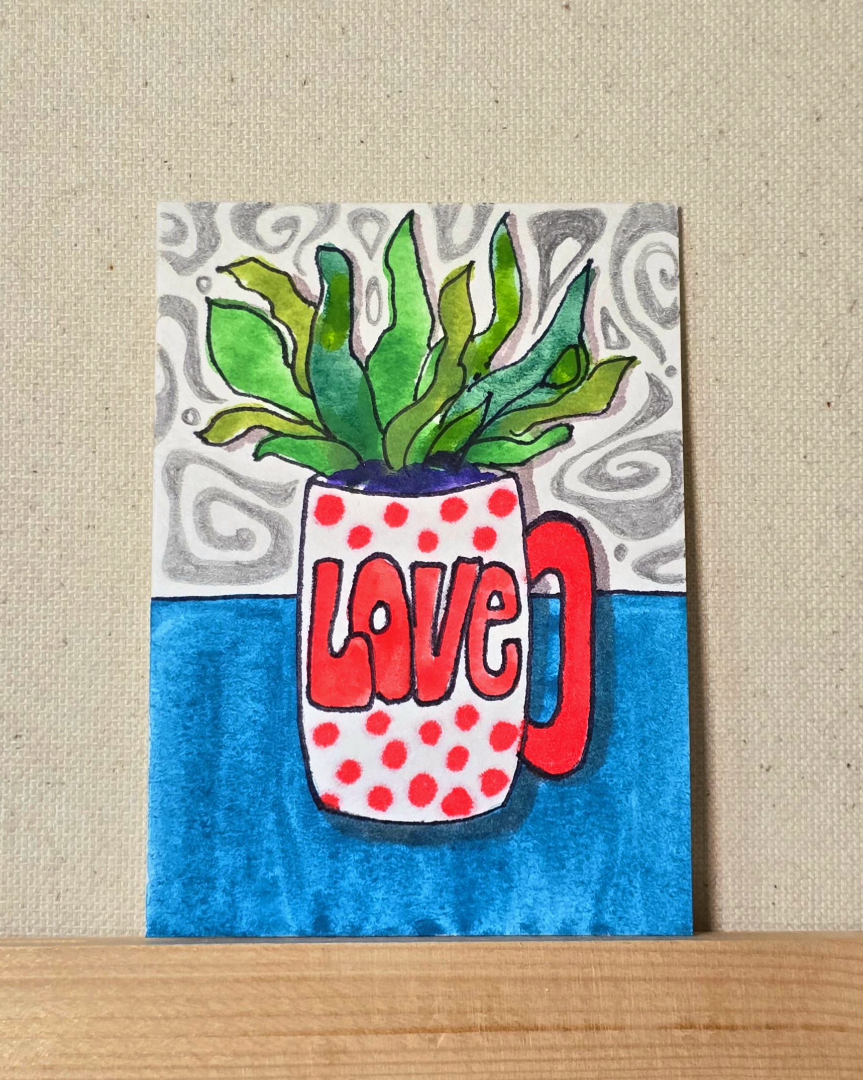 Love Mug Plant, Botanical ACEO by Jo Claire Hall