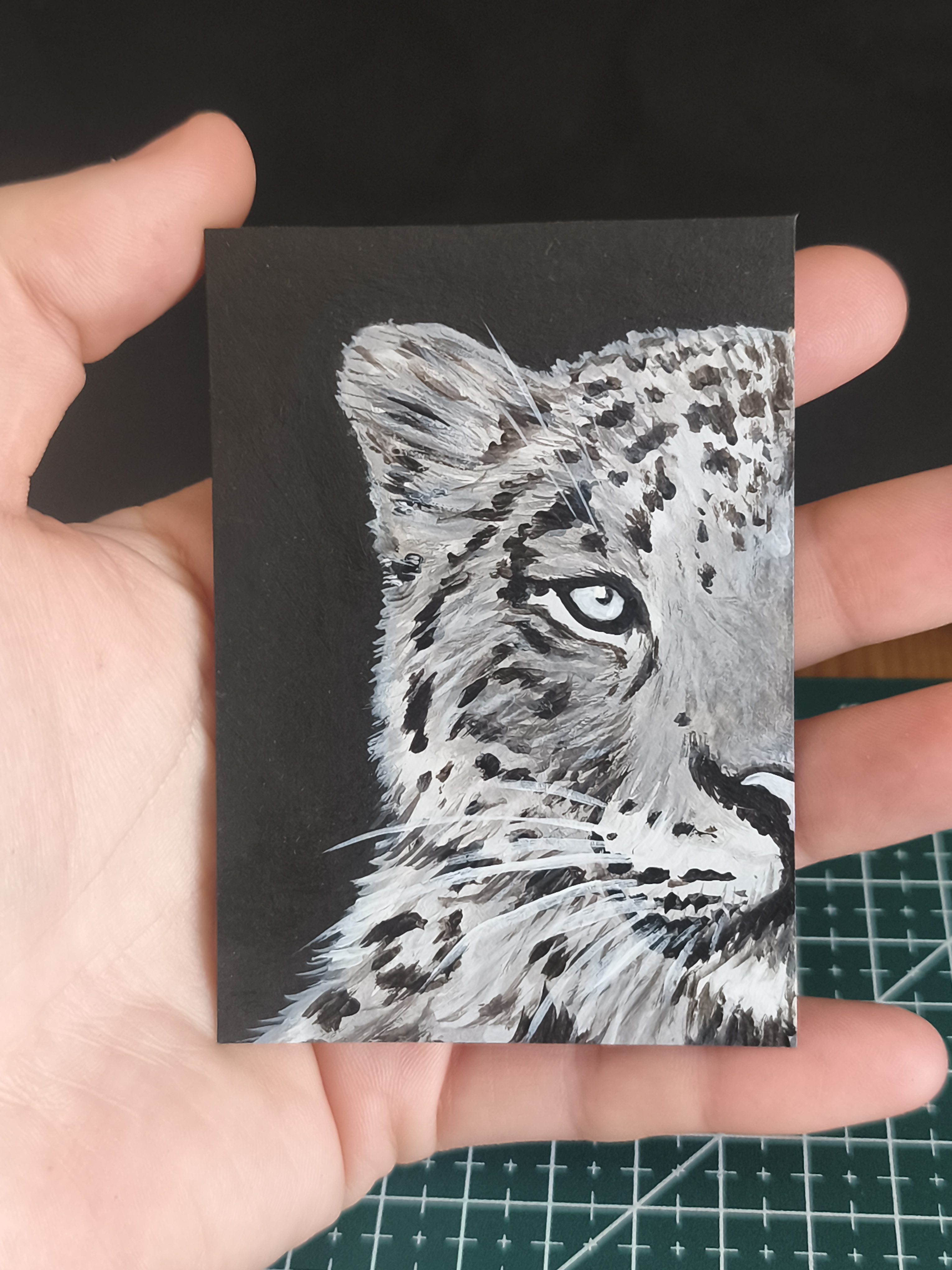Half snow leopard, Animals ACEO by Sandra.Z Art Animalier