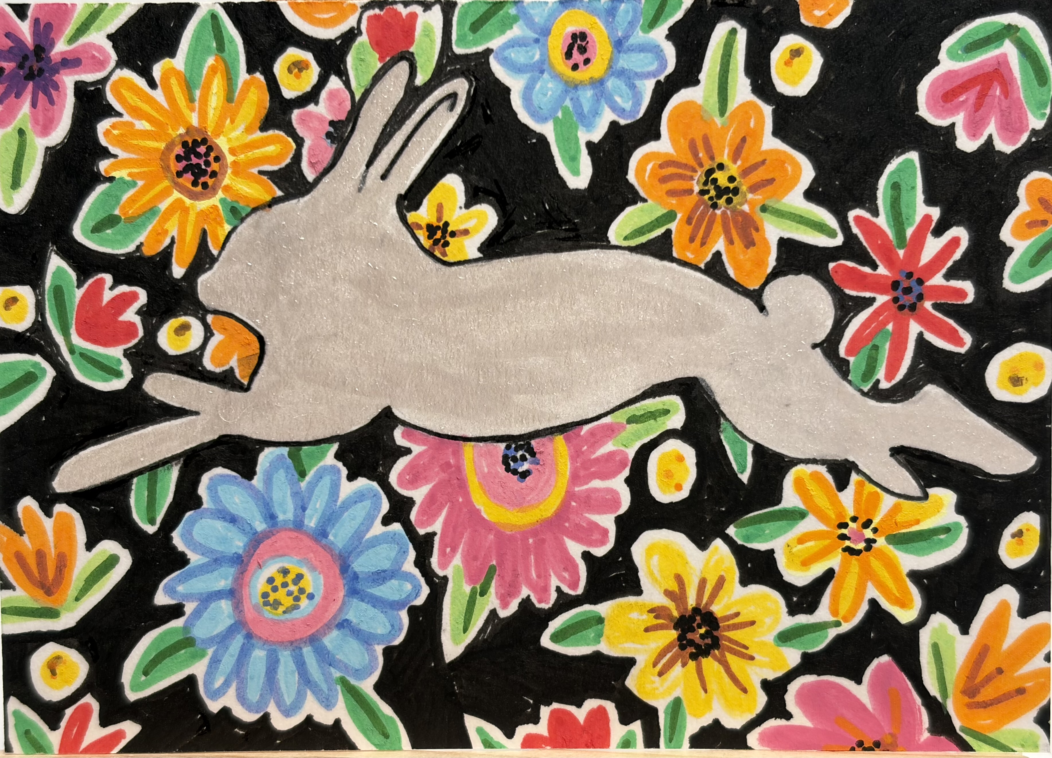 White Rabbit With Flowers detail image 2 by TiniArtDesigns