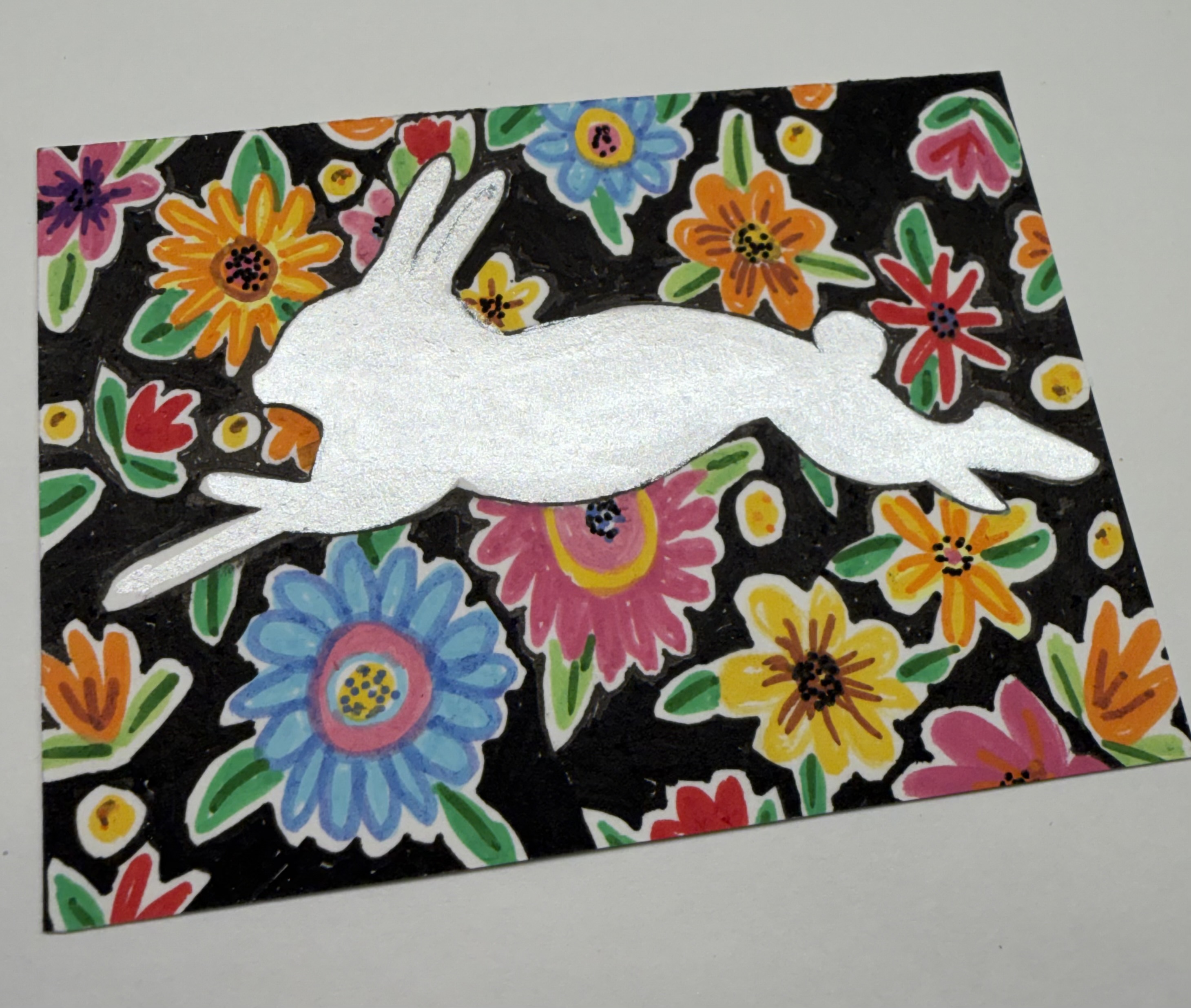 White Rabbit With Flowers detail image 3 by TiniArtDesigns