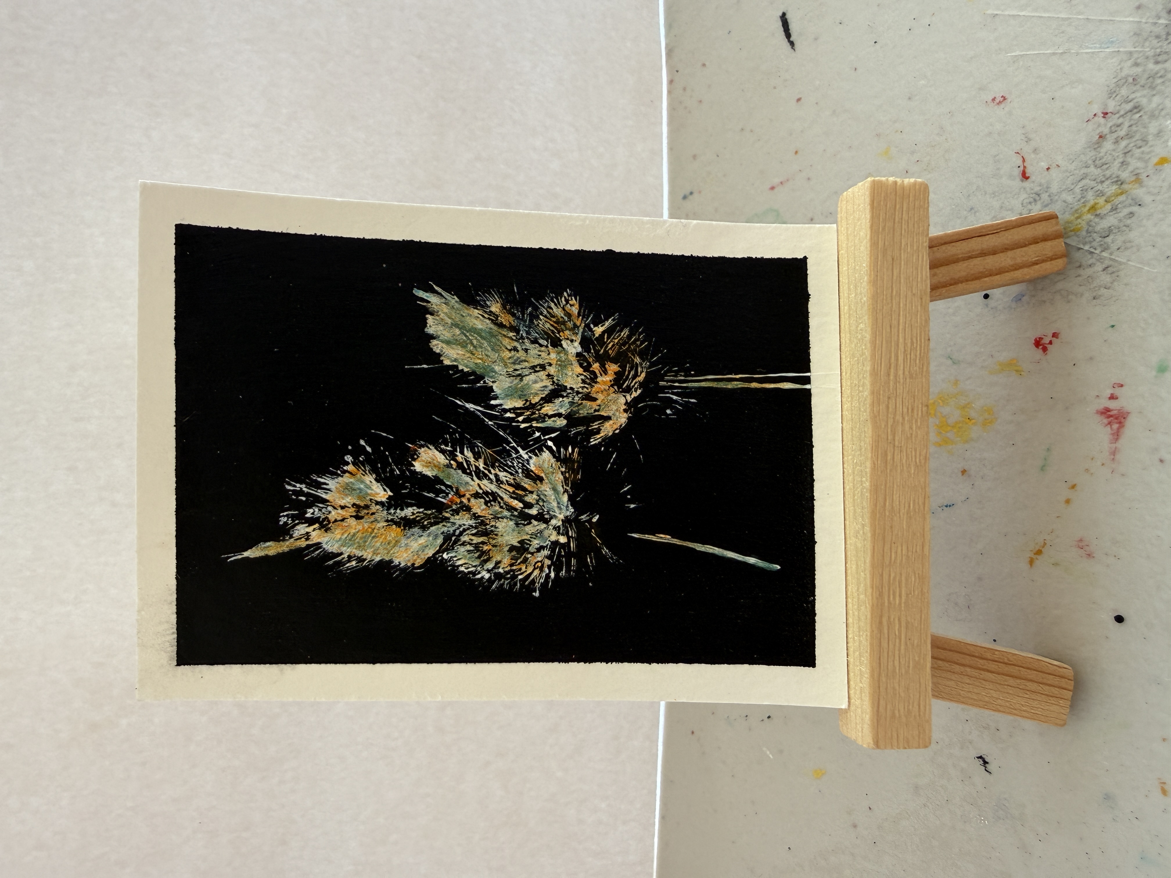Original Botanical Monoprint Black Gold Grass Seed Acrylic Nature Art Card, Nature ACEO by Meghan Fohl
