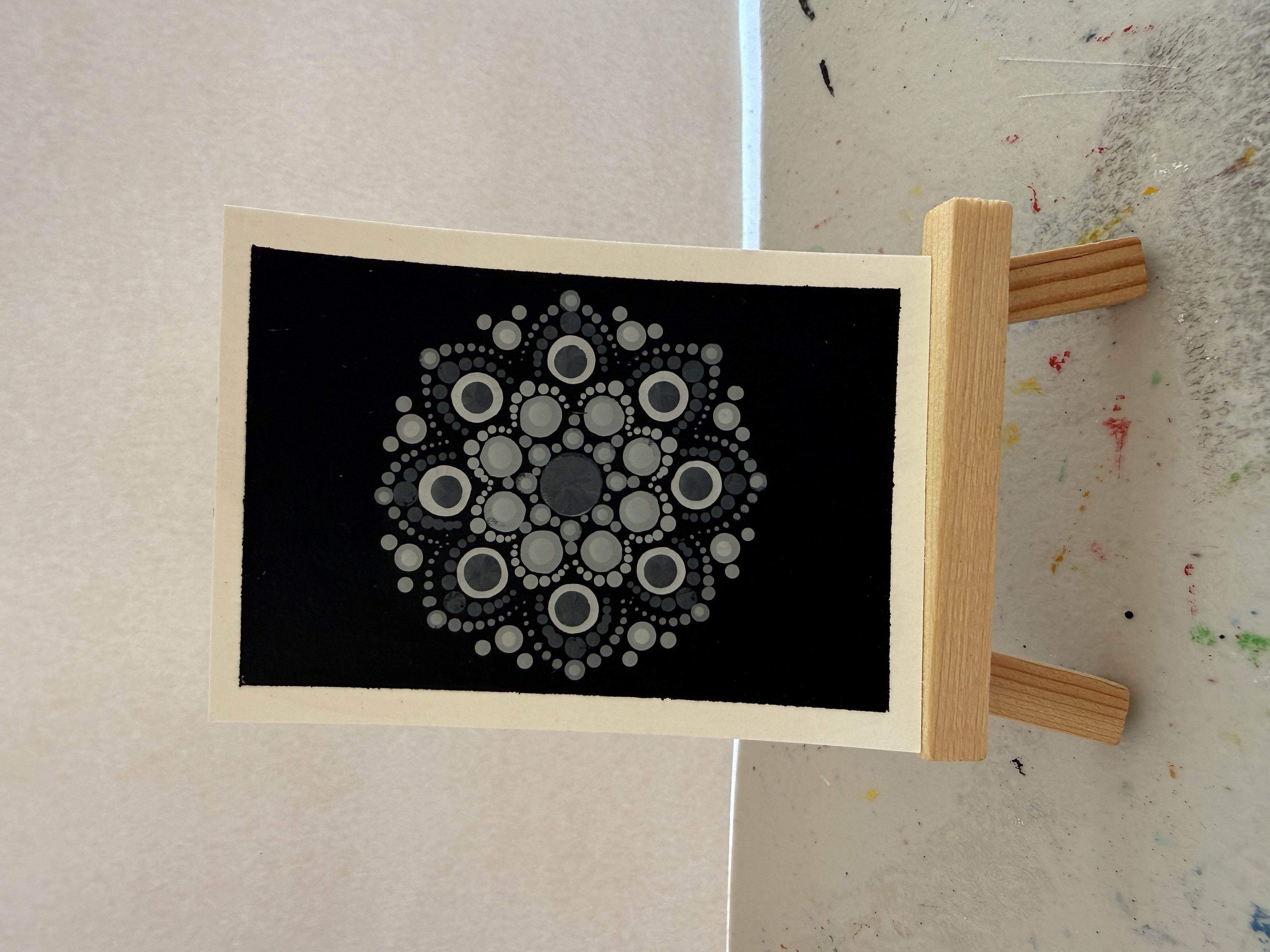 Original Dot Art Mandala Painting | Gray | Hand Painted Art Card, Abstract ACEO by Meghan Fohl