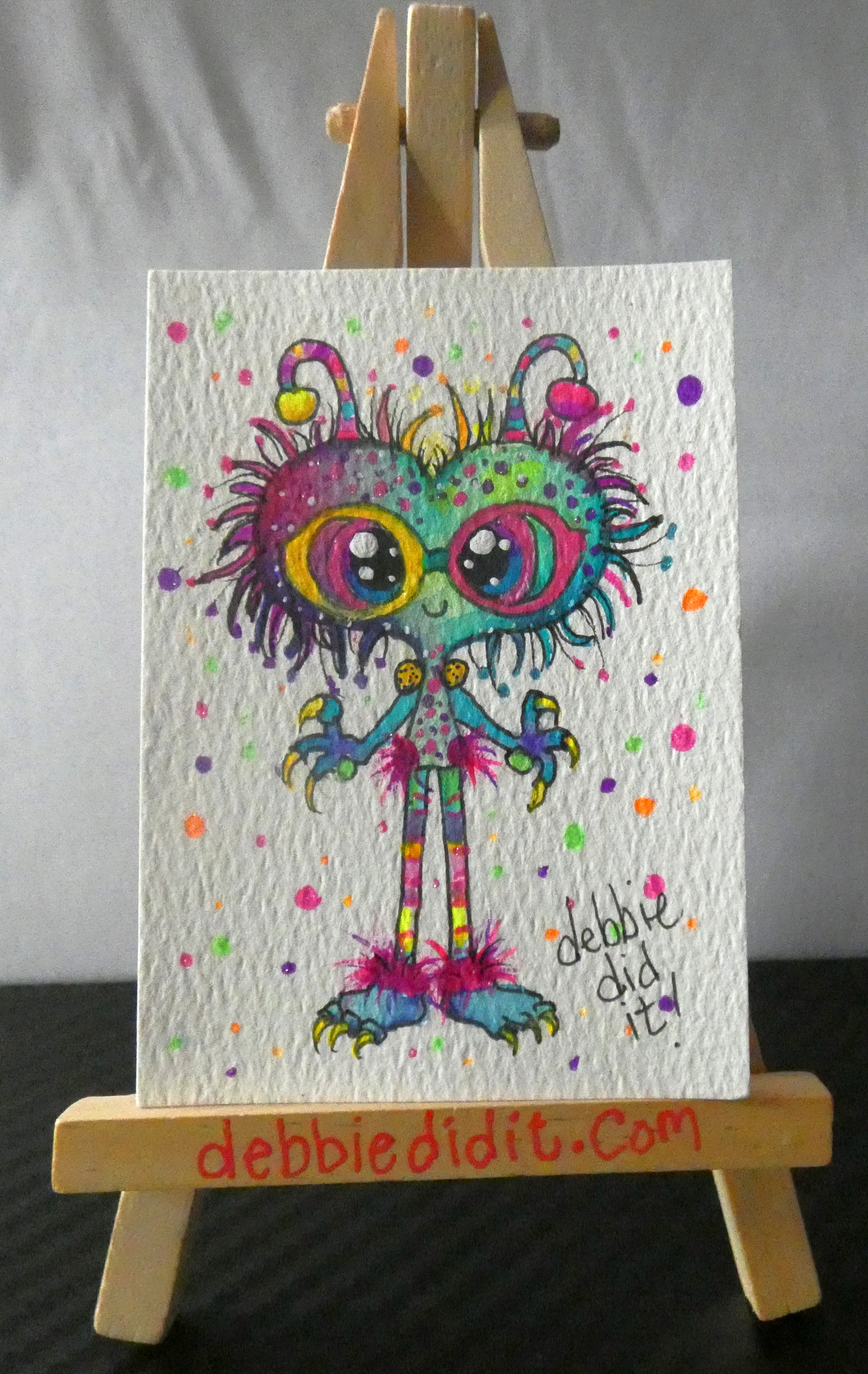 Original ACEO Watercolor Colorful Mini Art 2.5x3.5- I’ll Give You a Back Rub..., Fantasy ACEO by Debbie Johnson