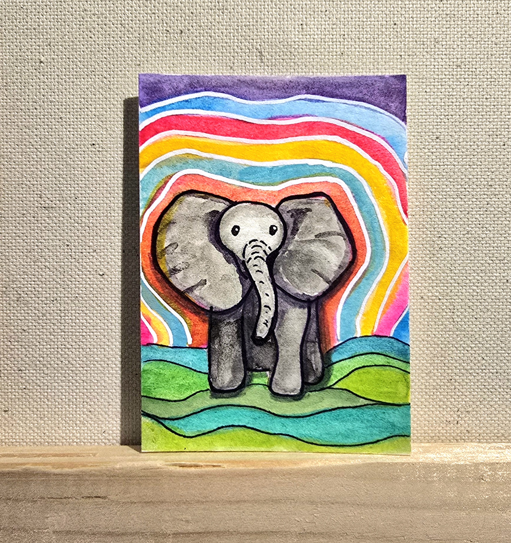 Hey There Baby Elephant, Animals ACEO by Jo Claire Hall