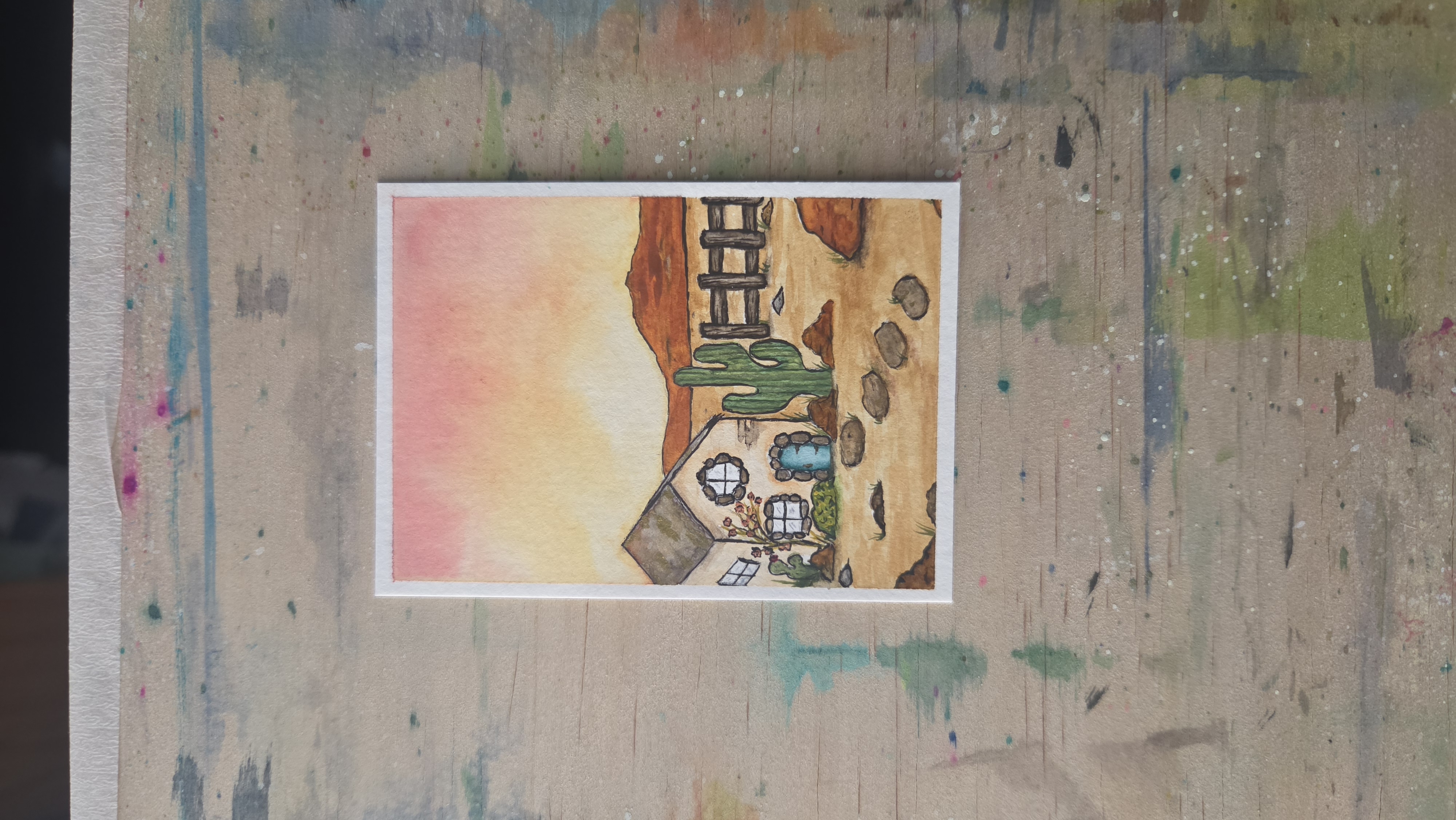 Golden Mesa Cottage, Nature ACEO by Megan Flickinger