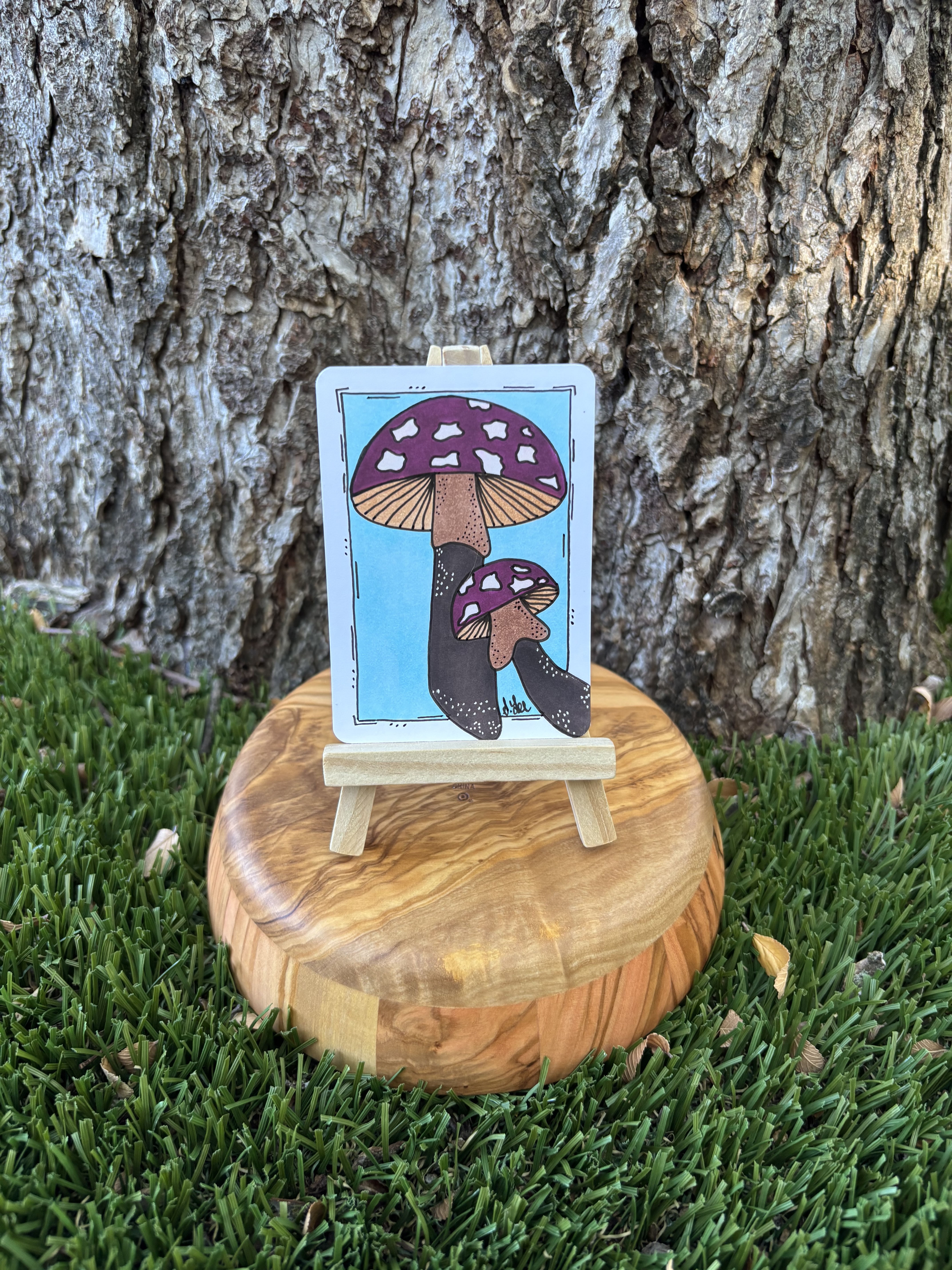 Mione and Mini Mushroom, Nature ACEO by Stacy Lee