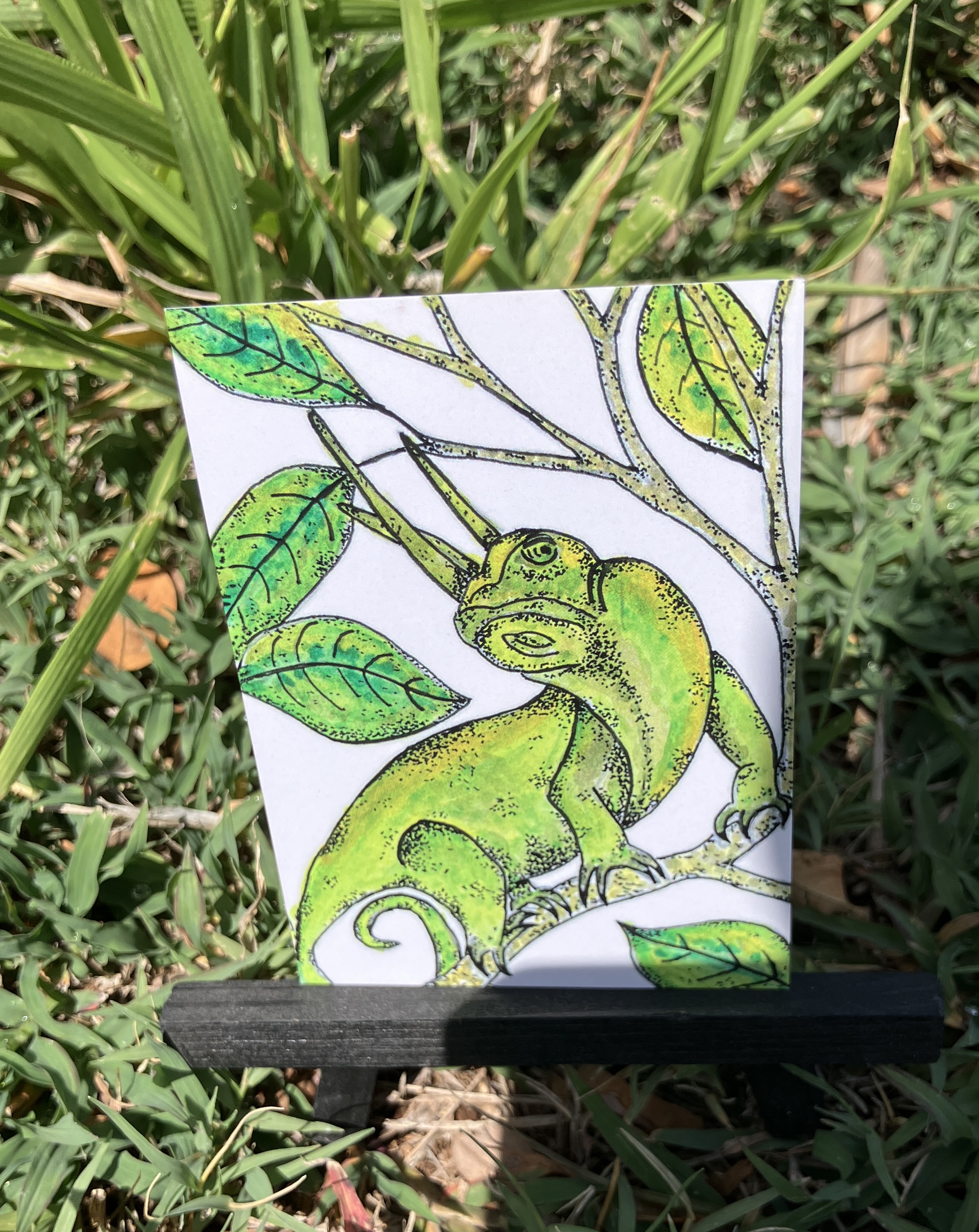 Jackson’s chameleon, Print, Animals ACEO by Daniel Goodwin