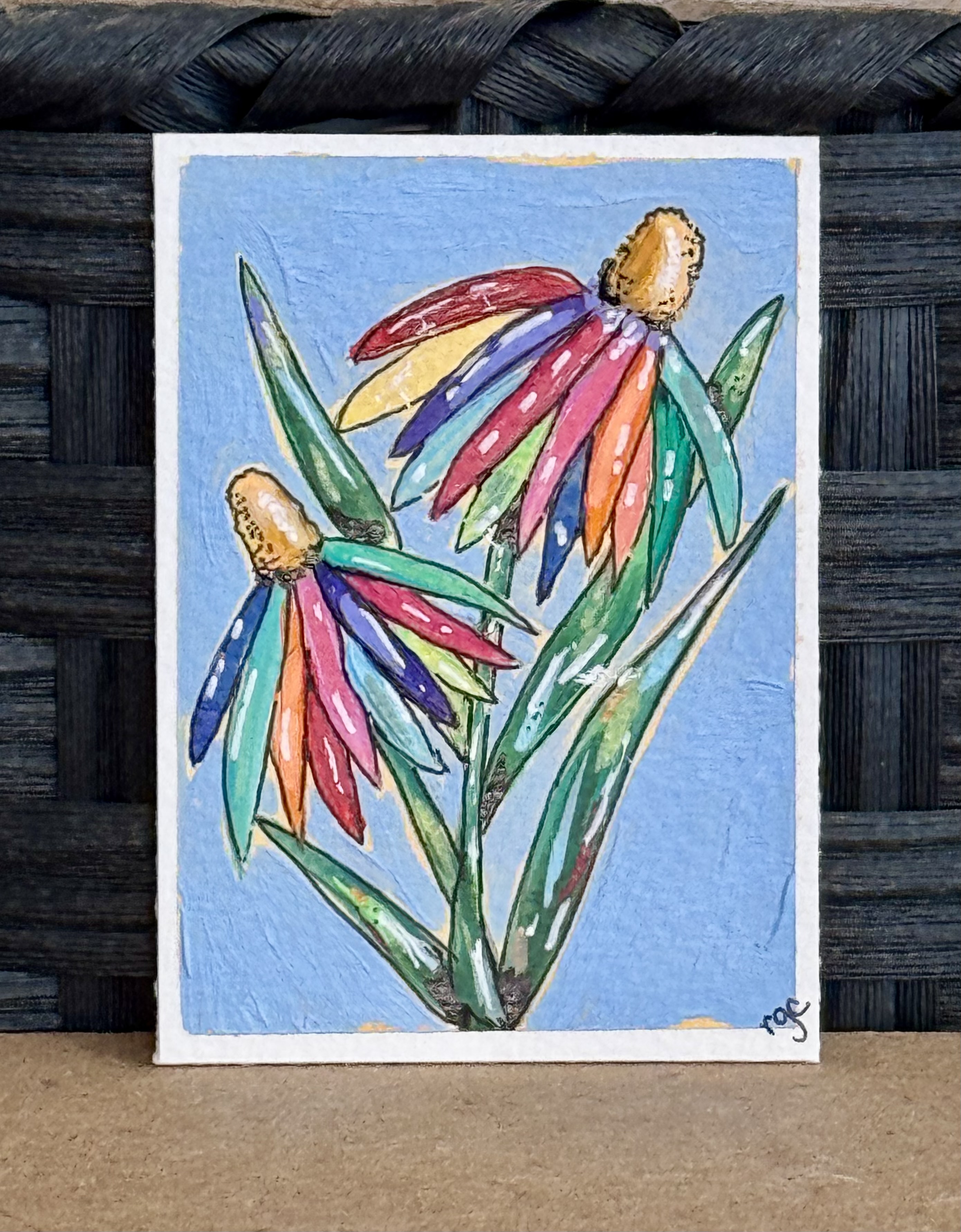 Rainbow Flowers, Botanical ACEO by Robin