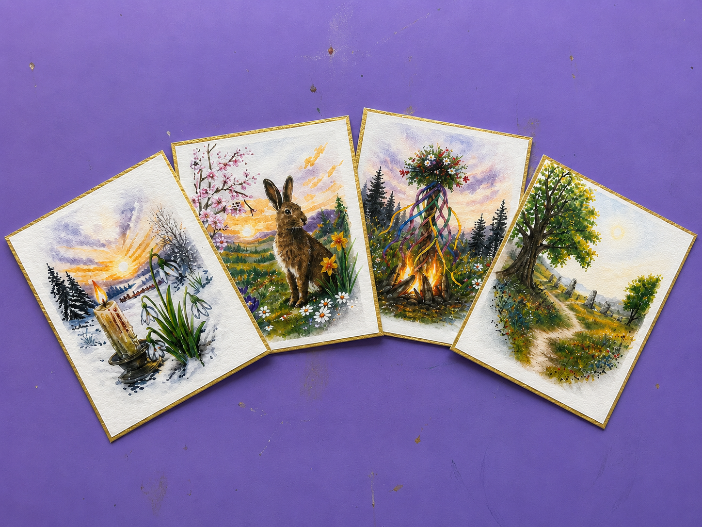 ACEO Print Set 2 – Wheel of the Year | Imbolc, Ostara, Beltane & Litha, Whimsical ACEO by Wanda Fitzgerald