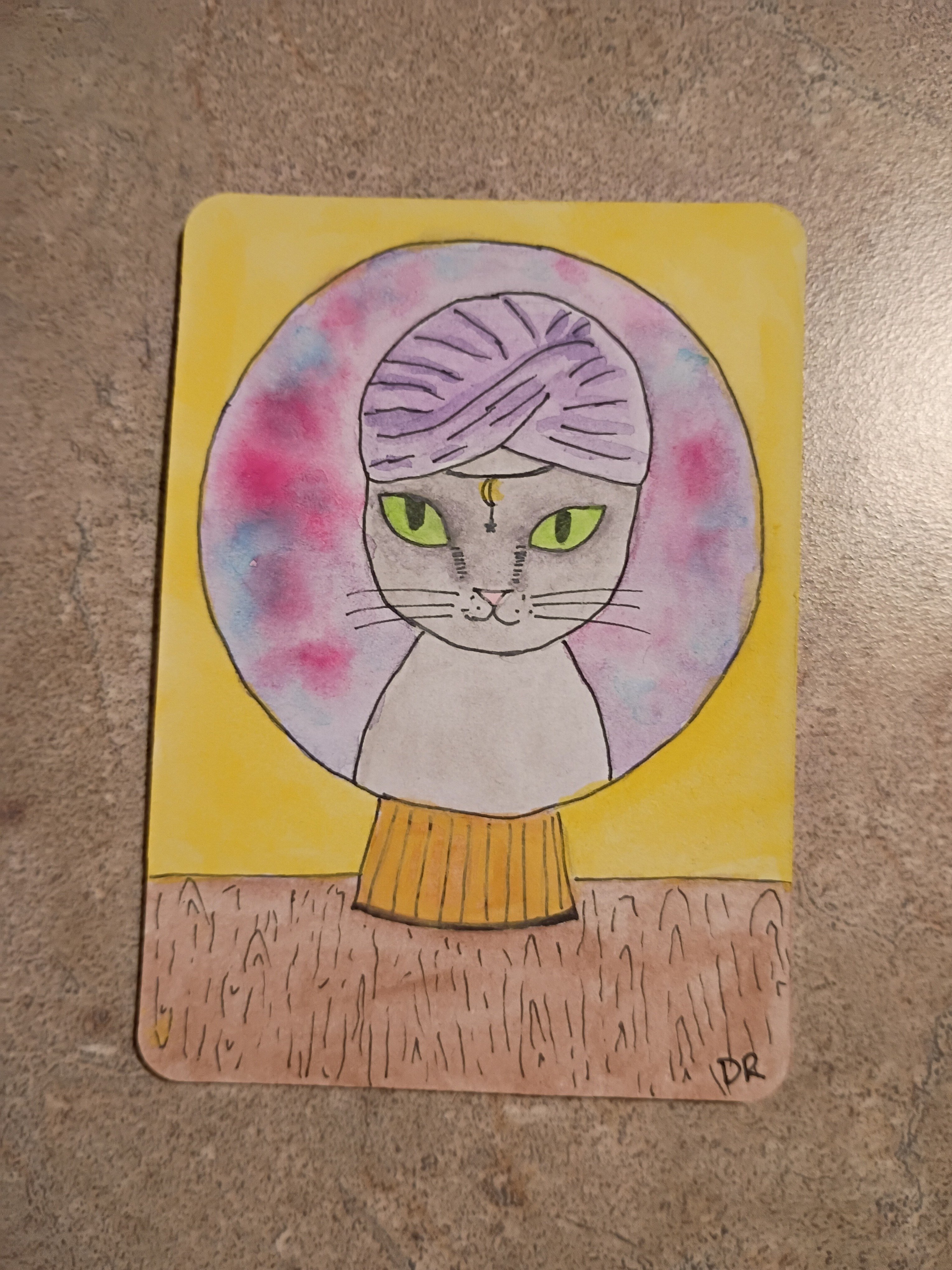 Crystal Ball Cat, Animals ACEO by Danielle Redmond