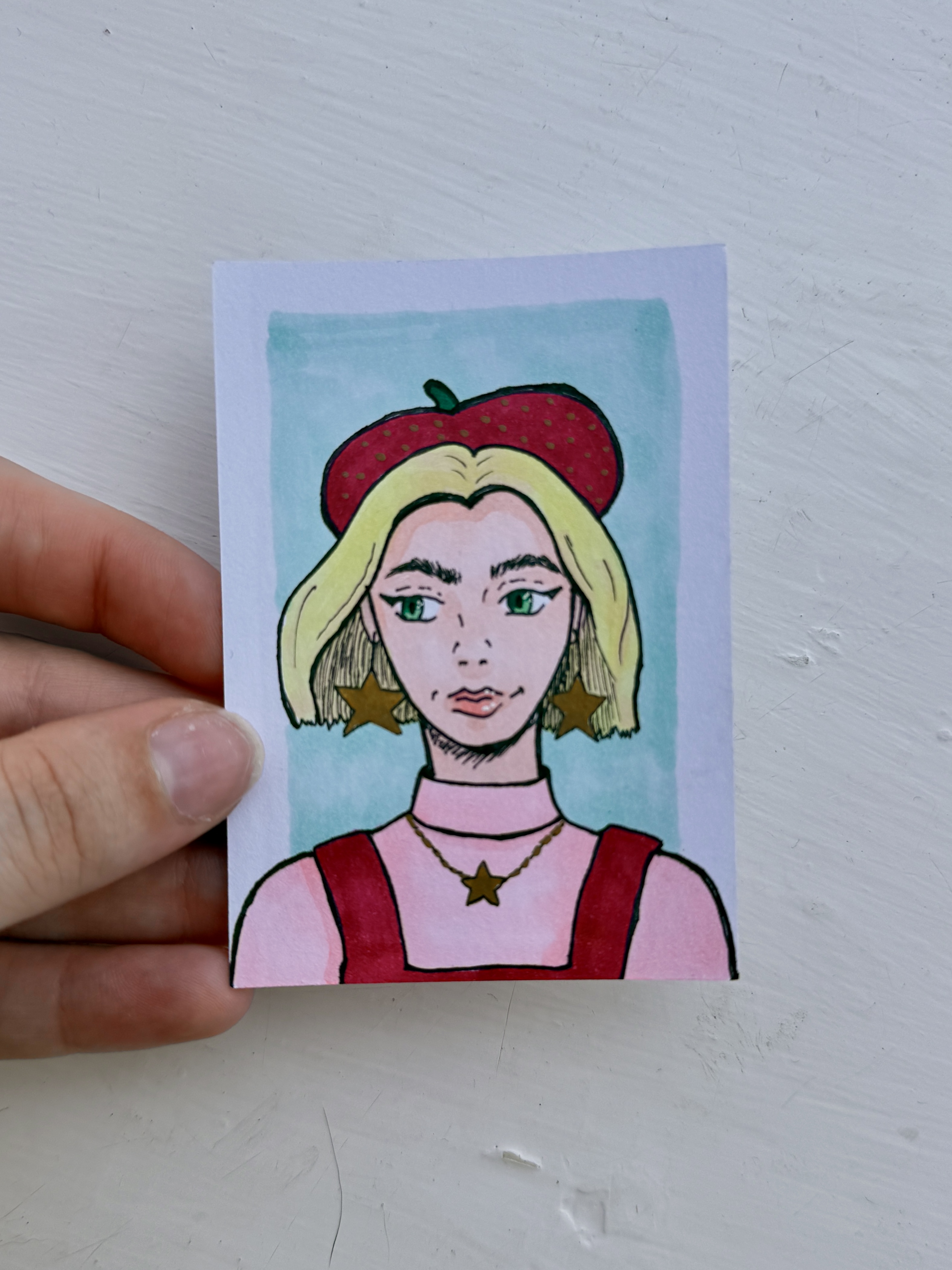 Woman in Strawberry Beret, Portrait ACEO by Amber Kelsey